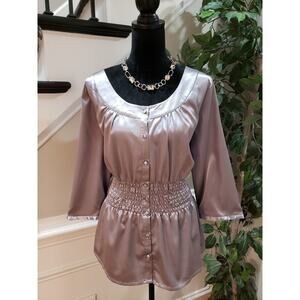 Unique Spectrum Women's Gray Round Neck Long Sleeve Button Down Shirt Size 18W